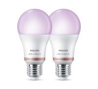 Philips Smart Lighting, Lampadina LED A60 Smart RGB, 2 Pz, E27, 1.521 lm, Luce Bianca Regolabile e a Colori 2.200-6.500 K, Dimmerabile, Connected by WiZ, Alexa, Google Home, Apple Home, Luci Led