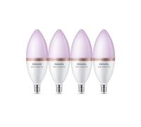 Philips Smart Lighting, Lampadina LED C37 Smart RGB, 4 Pz, E14, 470 lm, Luce Bianca Regolabile e a Colori 2.200-6.500 K, Dimmerabile, Connected by WiZ, Alexa, Google Home, Apple Home, Luci Led