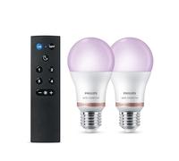 Philips Smart Lighting, Lampadina a LED A60 Smart RGB con Telecomando, 2Pz, E27, 806 lm, Luce Bianca Regolabile e a Colori 2.200-6.500K, dimmerabile, Connected by WiZ Alexa, Google Home, Apple Home