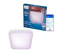 Philips Smart Lighting, Plafoniera da soffitto, Quadrata, 37,5 cm | A Colori e Bianca regolabile 2.200-6.500 K, Smart LED, 24 W, 2.600 lm, Reg Lum Minima, Connected by WiZ, Casa Connessa
