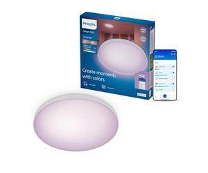 Philips Smart Lighting, Plafoniera da soffitto, Tonda, 30 cm | A Colori e Bianca Regolabile 2.200-6.500 K, Smart LED, 18 W, 1.800 lm, Reg Lum Minima, Connected by WiZ, Casa Connessa