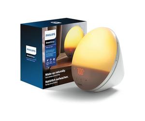 Philips SmartSleep Wake-up Light - Lampada da comodino e sveglia, Simulazione colorata dell’alba, 20 livelli di luminosità, 6 suoni naturali, Funzione luce notturna, Modello HF3521/01