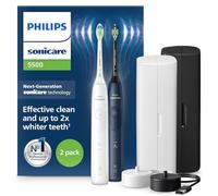 Philips Sonicare 5500, spazzolino elettrico sonico con 2 modalità, avviso di pressione, EasyStart, Smartimer e BrushPacer, bianco e blu navy, confezione da 2, modello HX7119/01 [Nuova tecnologia]