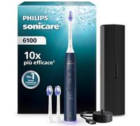 Philips Sonicare 6100, spazzolino elettrico sonico con 2 modalità di spazzolamento e 3 livelli di intensità, EasyStart, SmarTimer, custodia da viaggio, blu navy, modello HX7403/01 [Nuova tecnologia]