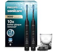 Philips Sonicare DiamondClean 9000 spazzolino elettrico sonico con app, sensore di pressione, 4 modalità di pulizia, bicchiere di ricarica, colore nero, confezione doppia, modello HX9914/54