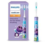 Philips Sonicare For Kids - Spazzolino elettrico sonico con app, studiato per bambini dai 3 anni in su con SmarTimer e QuadPacer per una pulizia profonda, viola, modello HX6322/12