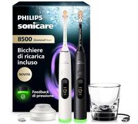 Philips Sonicare Next-Generation DiamondClean 8500 Spazzolino elettrico - con Feedback di pressione, 18 impostazioni, bianco polvere e nero, confezione da 2, HX8596/21
