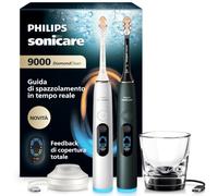 Philips Sonicare Next-Generation DiamondClean 9000 Spazzolino elettrico con Feedback di copertura, Feedback di pressione, 21 impostazioni, bianco argento e verde scuro, confezione da 2, HX9216/89