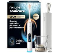 Philips Sonicare Next-Generation DiamondClean 9900 Prestige Spazzolino elettrico - con SenseIQ, Feedback di copertura totale, Feedback di pressione, 24 impostazioni, bianco argento, HX9813/91