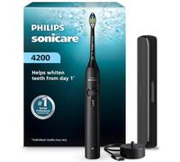 Philips Sonicare Spazzolino elettrico serie 4200 - Spazzolino sonico con sensore di pressione, 3 livelli di intensità, funzione EasyStart, SmarTimer e QuadPacer, autonomia di 14 giorni, nero, modello