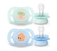 Philips Avent Ultra Start Soothers, ciucci ortodontici per neonati di età compresa tra 0 e 2 mesi, silicone, senza BPA, con custodia per sterilizzazione/trasporto, confezione da 2, SCF075/04