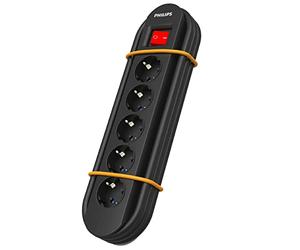 Philips SPN5050BA/39 - Multipresa a 5 prese Schuko per esterni e officine, anello magnetico per Superfícies Metallici, Protezione Sovratensioni, Cavo 2 Metri, Interruttore, Gestione cavi