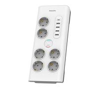 Philips SPN7060WA/10 - Multipresa a 6 prese Schuko, 4 porte USB 35 W e 1 tipo C, Bloq Alimentazione, cavo intrecciato 2 metri ad alta resistenza, chiusura sicurezza (indicatore LED Prot. Sovraccari)