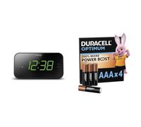 PHILIPS Sveglia con Radio e Display da Letto, Radio Digitale con Doppio Allarme, Sleep Timer e Funzione Snooze, Portatile con Batteria di Backup + Duracell Optimum confezione da 4 AAA