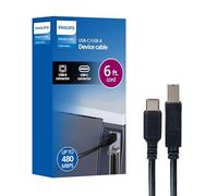 PHILIPS SWL3263B/37 - Cavo da USB-C a USB-B, lungo 1,8 m, per collegare laptop o desktop, trasferimento dati 480 Mbps, placcato oro, HP, Canon, Brother, Samsung, Dell, Epson, Lexmark, Xerox, Black,