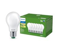 Philips Ultra Efficient - Ultra energy saving lights, E27 LED light source, 60W, A60, warm white, pack of 6, frosted