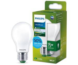 PHILIPS Ultra Efficient - Ultra energy saving lights, LED light source, 75W, A60, E27, cool white, frosted
