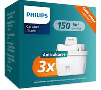 Philips Water Cartucce filtranti di ricambio Anticalcare+, confezione da 3, compatibili con Brita, RIDUZIONE DEL CALCARE FINO AL 50% IN PIÙ, filtra cloro, microplastiche e altri contaminanti