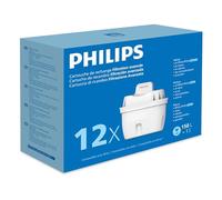 Philips Water Cartucce filtranti sostitutive, 12 unità, compatibili con Brita, riducono MICROPLASTICA, CLORO, LIMESCALLO, METALLI PESANTI