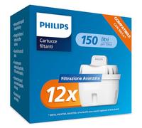 Philips Water Cartucce filtranti sostitutive, 12 unità, compatibili con Brita, riducono MICROPLASTICA, CLORO, LIMESCALLO, METALLI PESANTI