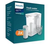 Filtro istantaneo per l'acqua Philips, 3 cartucce filtranti SOFTENING+, fino al 50% in più di riduzione del calcare, capacità di 3 litri, flusso rapido di 1 L/min, ricaricabile tramite USB-C