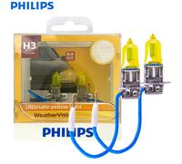 Philips WeatherVision H3 PK22s 2900K Luce gialla per auto Fendinebbia alogena Aggiornamento originale Faro automatico 12V 55W 12336WVS2