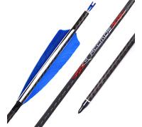 PHILOCS 12 pz 3K Carbonio Weave Frecce da Caccia Spine 250 300 350 400 500 600 ID 6,2 mm con 4'' Blu Piume di Tacchino per Arco Ricurvo Arco Composito Tiro (Spine 350, 31inch)