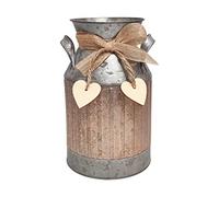 PHILPETY Vaso in metallo con finitura zincata a forma di cuore, stile shabby chic, stile classico, stile rustico, porta fiori decorativi primitivi, altezza 22,4 cm