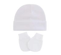 PHILSP Guanti per Neonati Guanti per Neonati in Cotone AntiGraffio + Set di Cappelli Guanti per Neonati Kit per Cappellino Caldo Bianco