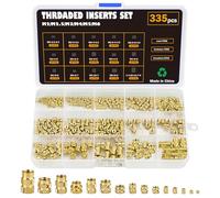 Philtool Inserto filettato in ottone 335 pezzi, filettatura a fusione M2 M2.5 M3 M4 M5 M6 per parti in plastica, dadi zigrinati con scatola, adatto per stampanti 3D e progetti fai da te