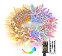 PhilzOps 20M 200 LED Catena di Luci Natale, Bianco Caldo & Colorato Stringa Luci Interno con Spina Timer 11 Modalità Impermeabile LED Luci per Esterno Natale Giardino Festa Nozze Festive, Cavo Verde