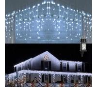 PhilzOps Cascata Luci da Esterno, 480 LED 19M Luci Natale Tenda Bianco Freddo Impermeabile 8 Modalità Catene Luminose Decorazione per Nataliazie Interno Casa Feste Finestra Giardino, Cavo Bianco