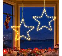 PhilzOps Luci di Natale Finestra, 2 Pezzi 40 LED Stelle Luce di Decorazioni Natalizie Interno Lampada per Finestre Batteria 8 Modalità Luci di Stella Esterno per Giardino Balcone Festa, Bianco Caldo