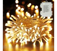 PhilzOps Luci Natale Esterno, 10M 100 LED Catena Luminosa Natalizie Bianco Caldo Batteria Impermeabile 8 Modalità Timer Luce Autunno Interno per Giardino Casa Albero Festa Matrimonio, Cavo Trasparente