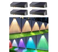 PhilzOps Luci Solari Esterno Giardino, 4 Pezzi Lampada Solare da Parete 11 Modalità Applique da Esterno Luce Solare Impermeabile IP65 per Cortile Patio Bianco Caldo/Bianco Freddo/Cambia Colore RGB