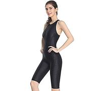 PHINIKISS Acqua Sport Costume da Bagno Intero da Donna Sport Costume da Bagno al Ginocchio Lungo Costumi da Bagno (Pure Black, 34-36)