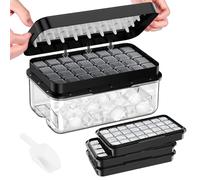 PHINOX Vassoio per cubetti di ghiaccio con coperchio e bidone, confezione da 3 stampi in plastica per cubetti di ghiaccio, 96 (4 x 8 x 3) vassoi per ghiaccio per congelatore, bevande refrigeranti,