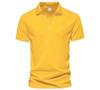 PHJTOMK Polo da golf da uomo con 3 bottoni, colletto casual, versione a secco in cotone, polo da esterno a maniche corte, giallo, XL