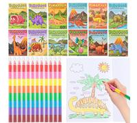 Phlognfy Set di Libri da Colorare Dinosauri, 12 Libri Colorare Bambini + 12 Pastelli Cera Impilabili (8 colori in 1), Regali Feste Dinosauri, Regali Feste Compleanno Bambini Dinos per Ragazze Ragazzi