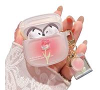 PHOEACC Custodia per Airpod 4 con rosa romantica e portachiavi trasparente satinata, compatibile con AirPods di quarta generazione, custodia per ragazze e donne (rosa rosa)