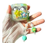 PHOEACC Custodia protettiva per Airpod 4, in morbido TPU trasparente, estetica, con fiore 3D, con portachiavi, compatibile con AirPods di quarta generazione 2024, per ragazze e donne (floreale, blu