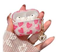 PHOEACC Custodia protettiva per Airpod Pro 3 2025, carina, per ragazze e donne, romantica, con perle, con portachiavi, compatibile con custodia per AirPods Pro di terza generazione (cuori rosa acceso)