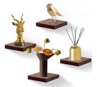 PHOENANCEE 15,3 X 15,3 cm Scaffali Sospesi Quadrati In Legno, Mini Mensola Da Parete In Stile Compatto Per Piccoli Oggetti, Decorazione Da Parete Sospesa, Set Da 4 Pezzi (Noce)