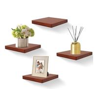 PHOENANCEE 20,3 X 20,3 cm Scaffali Sospesi Quadrati In Legno, Mini Mensola Da Parete In Stile Compatto Per Piccoli Oggetti, Decorazione Da Parete Sospesa, Set Da 4 Pezzi (Noce)