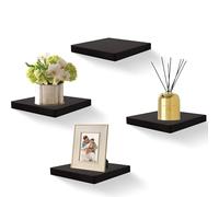 PHOENANCEE 20,3 X 20,3 cm Scaffali Sospesi Quadrati In Legno, Mini Mensola Da Parete In Stile Compatto Per Piccoli Oggetti, Decorazione Da Parete Sospesa, Set Da 4 Pezzi (Nero Rustico)