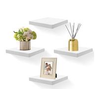 PHOENANCEE 20,3 X 20,3 cm Scaffali Sospesi Quadrati In Legno, Mini Mensola Da Parete In Stile Compatto Per Piccoli Oggetti, Decorazione Da Parete Sospesa, Set Da 4 Pezzi (Bianco Rustico)