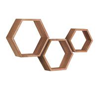 PHOENANCEE Set di 3 mensole galleggianti esagonali, da parete, in legno massello, decorative, per camera da letto, soggiorno, ufficio, decorazione per la casa, set di 3 (nero carbonizzato)