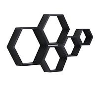 PHOENANCEE Set di 5 mensole esagonali galleggianti, mensole esagonali in legno massiccio da parete, decorazione decorativa da appendere per bedoom (nero)