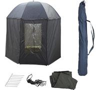 PHOENIX 91109 - Ombrello da pesca, diametro: 250 cm, con rivestimento e chiodi, protezione contro pioggia, vento freddo e raggi UV, 3 uomini e bagagli per tenda + custodia, grigio scuro, grigio, S