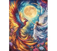 Phoenix And Girl Under The Full Moon Puzzle 300 Pezzi Difficoltà Estrema Cartone Spesso Tema Monocromatico Wildlife Plant Per Appassionati Di Puzzle Antistrappo Non Sbiadisce Top Vendita 300 PCS